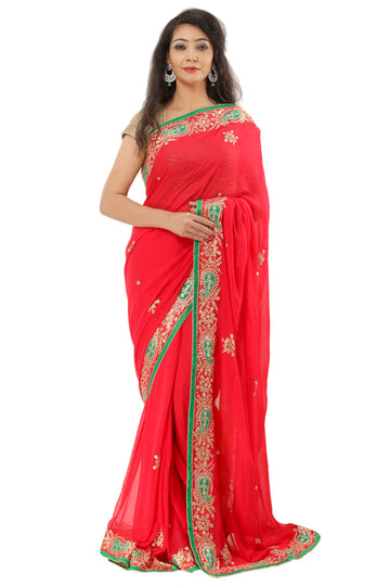 Ranas Red Color Georgette Saree