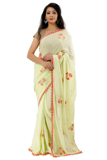 Ranas Pista Green Georgette Saree