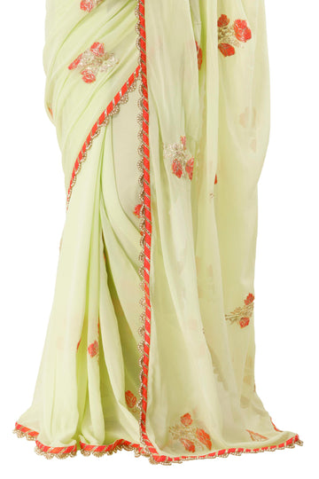Ranas Pista Green Georgette Saree