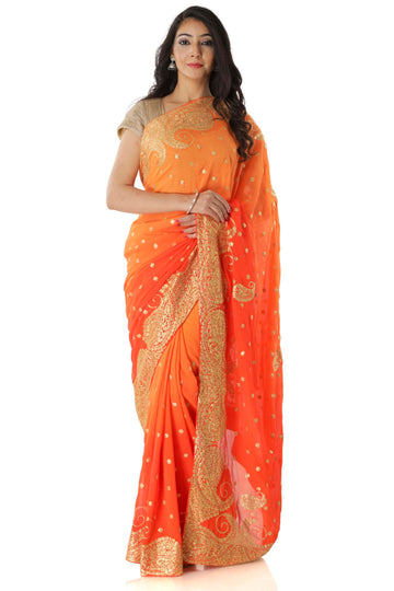 Ranas Orange Shaded Georgette Saree