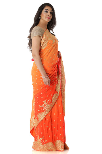 Ranas Orange Shaded Georgette Saree