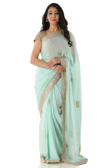 Ranas Sea Green Color Georgette Saree