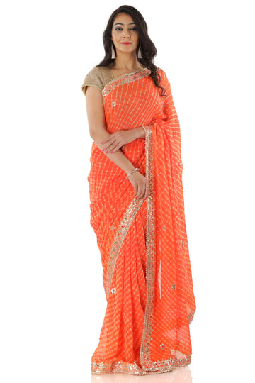 Ranas Orange Mothda Gota Patti Saree