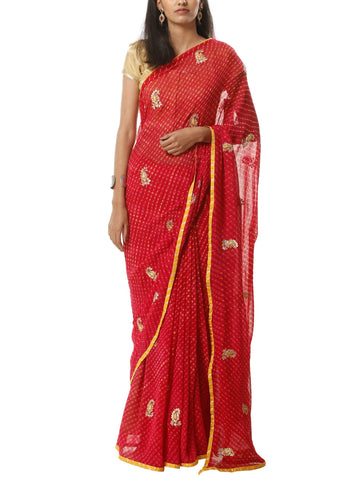 Ranas Red Mothda Gota Patti Saree