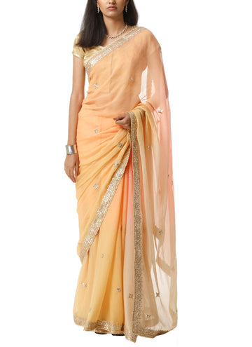 Ranas Peach Yellow Chiffon Saree