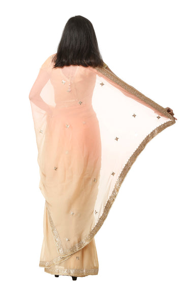 Ranas Peach Yellow Chiffon Saree