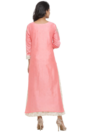 Ranas Pink & Off white Chanderi Kurti