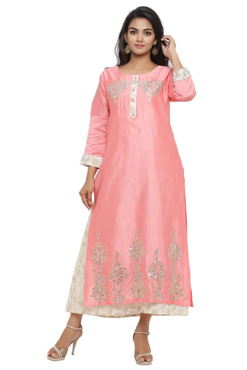 Ranas Pink & Off white Chanderi Kurti