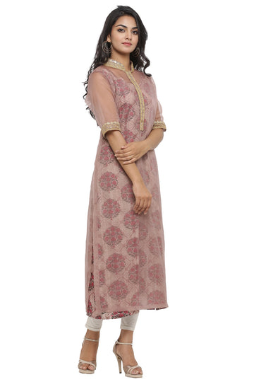 Ranas Brown Color Block Print Kurti