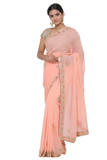 Ranas Peach Color Gota Patti Saree