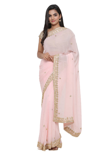 Ranas Peach Color Gota Patti Saree