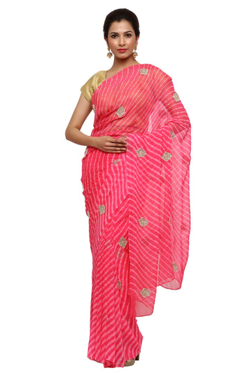 Ranas Pink Leheriya Saree