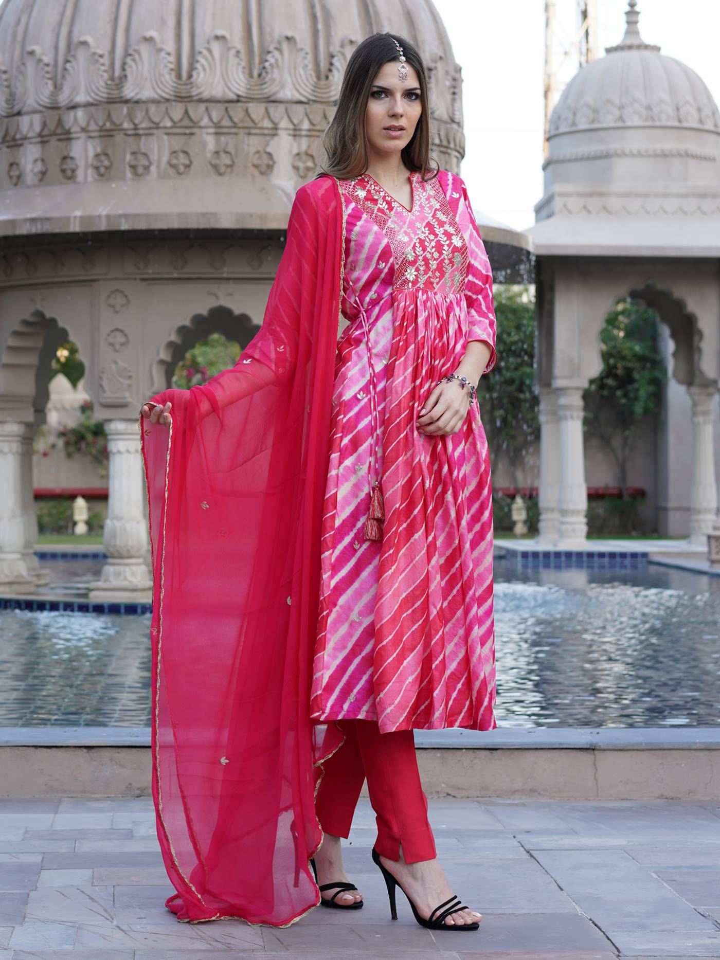 leheriya dress design ORANGE LEHERIYA SUIT SET Radheys