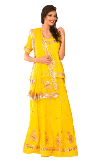 Ranas Yellow Georgette Gota Patti Kasab Resham Sequins Work Rajputi Poshkak
