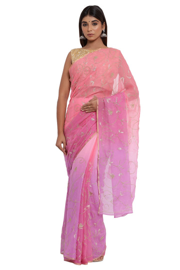 Ranas Mauve & Peach Shaded Saree