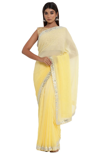 Ranas Yellow Shaded Mirror Work Saree