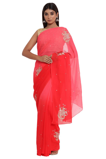 Ranas Red Shaded Chiffon Saree