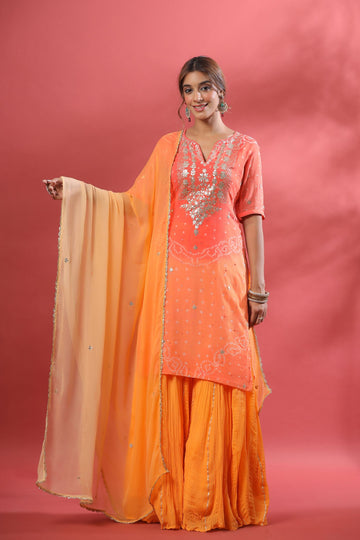 Ranas Orange Shaded Garara Set