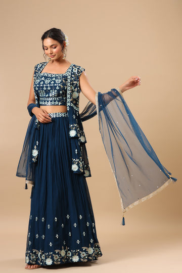 Ranas Blue Color Jacket Lehenga