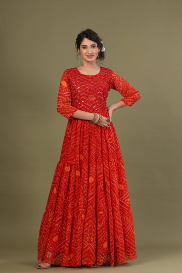 Ranas Red bhandej Anarkali Kurti