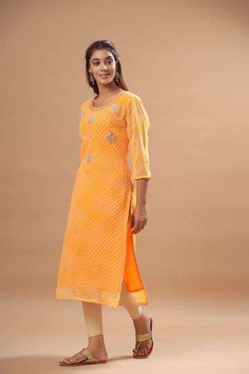 Ranas Yellow & White Leheriya Kurti