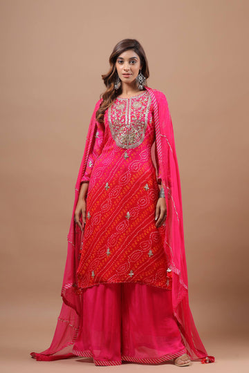 Ranas Red & Rani Bandhej Suit