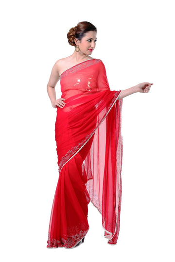 Ranas Red Pure Geogette Saree