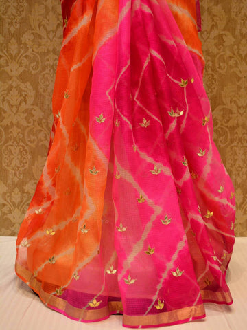 Ranas Pink & Orange Leheriya Saree