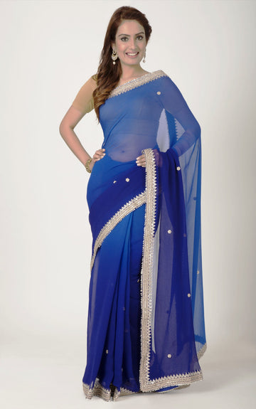 Ranas Navy Blue Chiffon Gota Kundan Work Saree