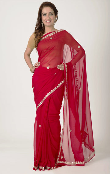 Ranas Red Faux Georgette Gota Patti Work Saree