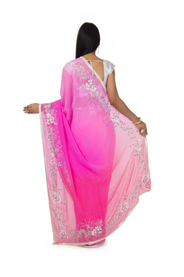 Chiffon Saree In Peach Pink  Shaded