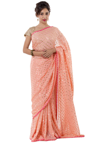 Ranas Peach Faux Georgette Saree