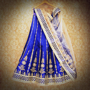 Raw Silk Lehenga In Royal Blue