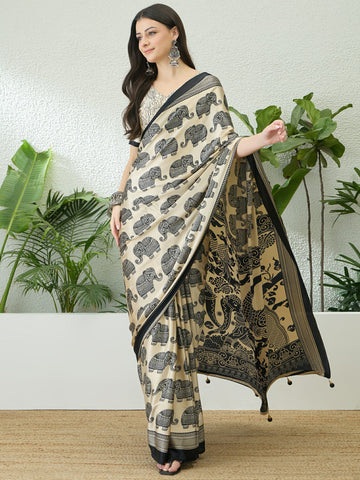 Ranas Cream Color Printed Saree