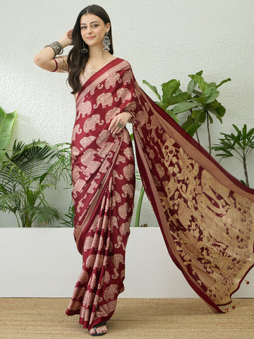 Ranas Red Color Printed Saree