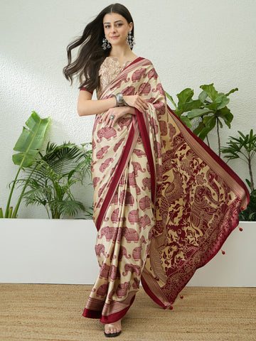 Ranas Cream Color Printed Saree