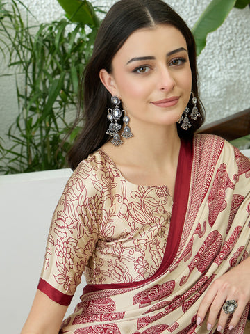 Ranas Cream Color Printed Saree