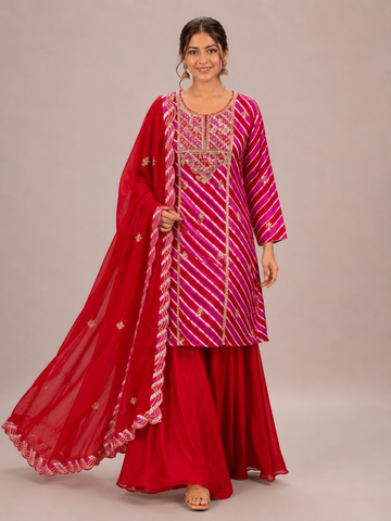 Ranas Red & Rani Leheriya Elegant Ethnic Suit Set