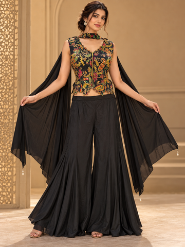 Ranas Black Crepe Silk Indo-Western Dress
