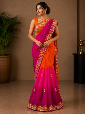Ranas Gota Work Pink & Orange Shaded Saree