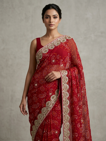 Ranas Premium Gota & Zardosi Work Bandhej Saree
