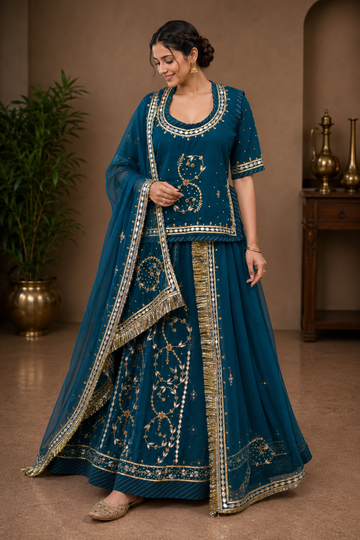 Ranas Teal Blue Color Designer  Rajputi Poshak