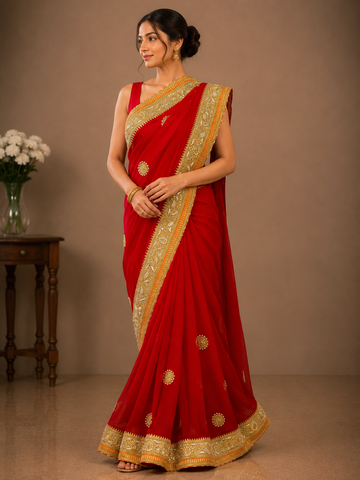 Ranas Marori & Zardosi work Red Shaded Saree