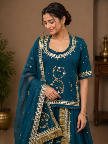 Ranas Teal Blue Color Designer  Rajputi Poshak