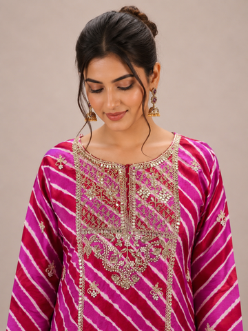 Ranas Red & Rani Leheriya Elegant Ethnic Suit Set