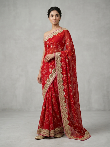 Ranas Premium Gota & Zardosi Work Bandhej Saree