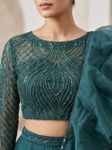 Ranas Bottle Green Designer Lehenga