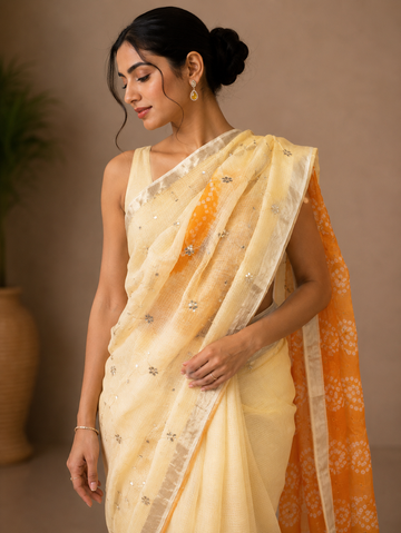Ranas Yellow & Orange Color Kota Silk Saree