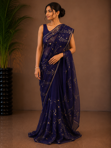 Rana Purple Color Aari & Sequins Work Designer Saree