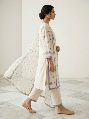 Ranas White Color Cotton Chanderi Suit